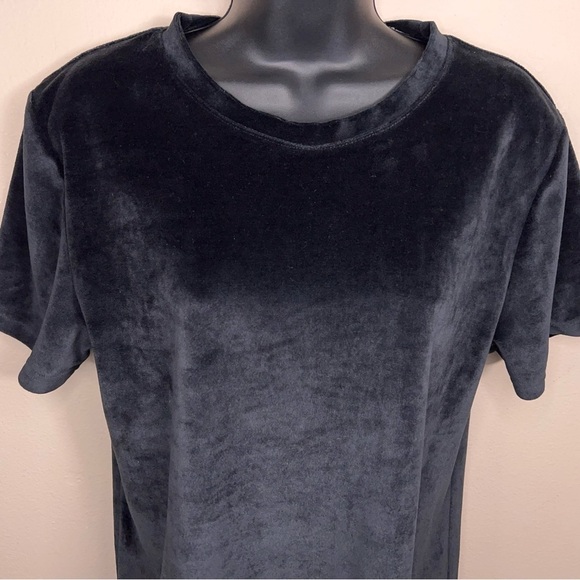 Large Double Zero Black Velour Tee Stretch Short Sleeve Goth Comfortable Casual - Picture 6 of 12